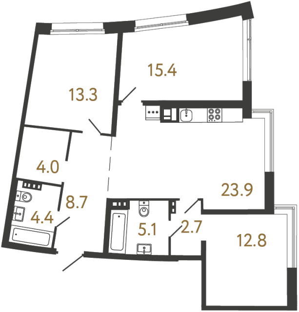 3-комнатная квартира, 90.3 м²; этаж: 4 - купить в Санкт-Петербурге