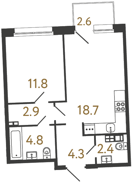 1-комнатная квартира, 44.9 м²; этаж: 3 - купить в Санкт-Петербурге