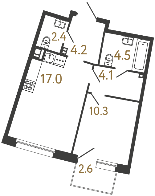 1-комнатная квартира, 42.5 м²; этаж: 3 - купить в Санкт-Петербурге