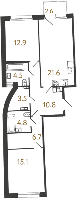 2-комнатная квартира, 79.9 м²; этаж: 3 - купить в Санкт-Петербурге