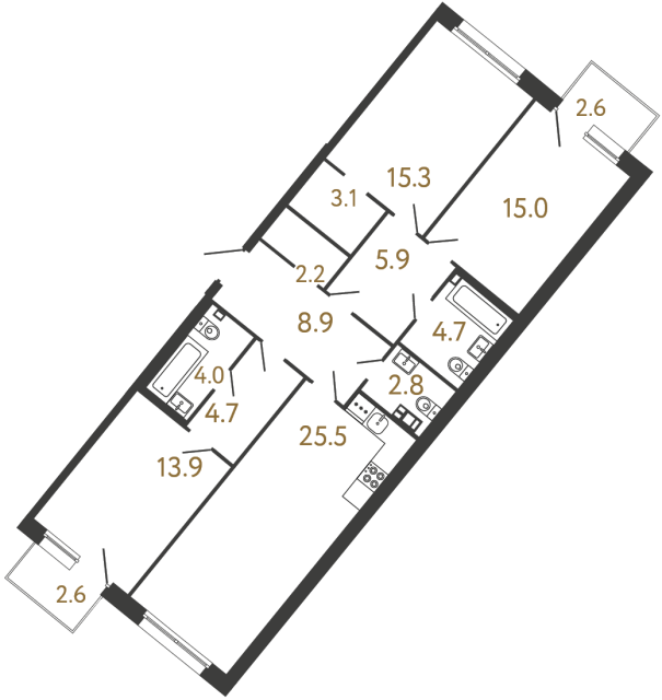 3-комнатная квартира, 106 м²; этаж: 3 - купить в Санкт-Петербурге