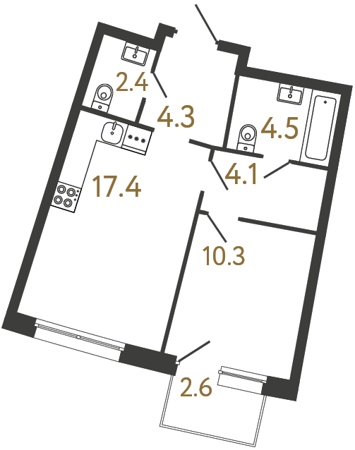1-комнатная квартира, 43 м²; этаж: 2 - купить в Санкт-Петербурге