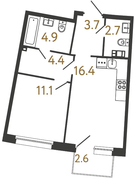 1-комнатная квартира, 43.2 м²; этаж: 3 - купить в Санкт-Петербурге