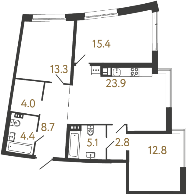 3-комнатная квартира, 90.4 м²; этаж: 3 - купить в Санкт-Петербурге