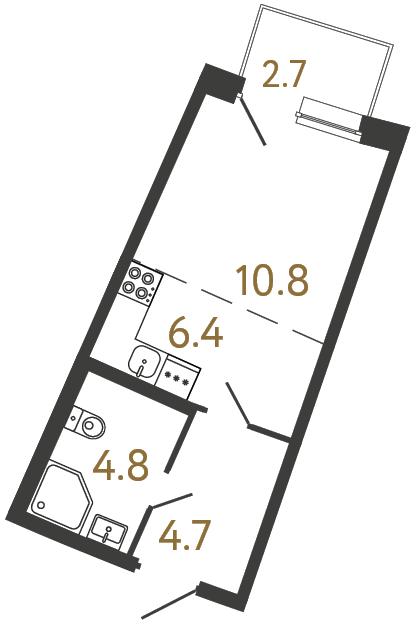 1-комнатная квартира, 26.7 м²; этаж: 2 - купить в Санкт-Петербурге