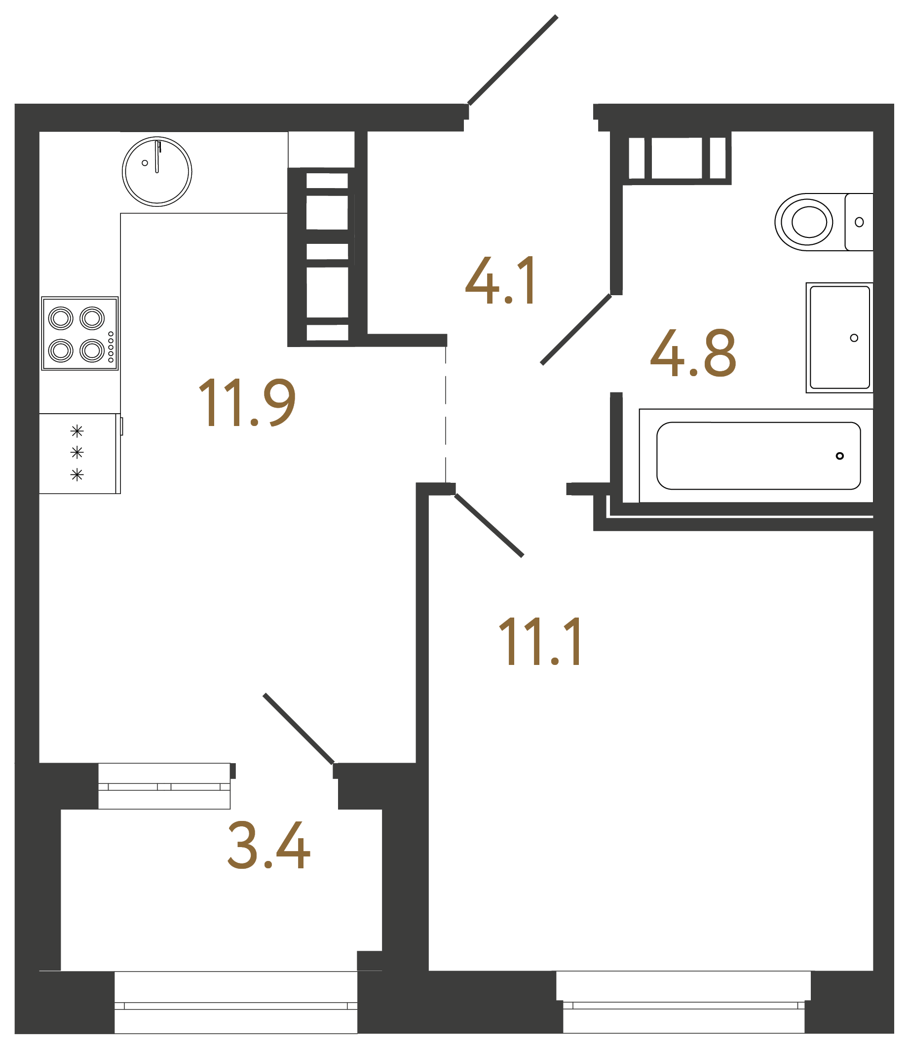 1-комнатная квартира, 31.9 м²; этаж: 3 - купить в Санкт-Петербурге
