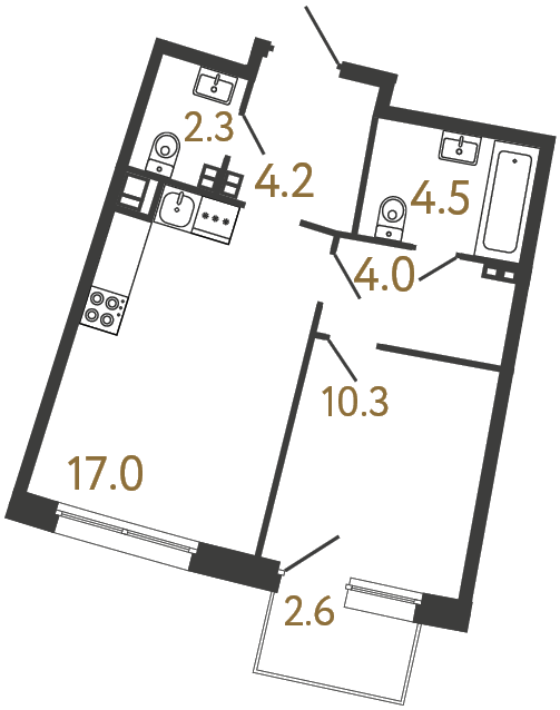 1-комнатная квартира, 42.3 м²; этаж: 4 - купить в Санкт-Петербурге