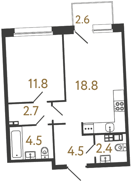 1-комнатная квартира, 44.7 м²; этаж: 3 - купить в Санкт-Петербурге
