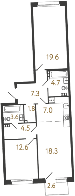 2-комнатная квартира, 79.4 м²; этаж: 3 - купить в Санкт-Петербурге