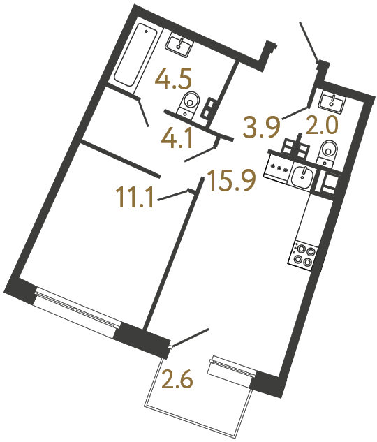 1-комнатная квартира, 41.5 м²; этаж: 4 - купить в Санкт-Петербурге