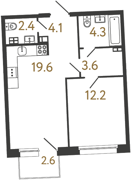 1-комнатная квартира, 46.2 м²; этаж: 3 - купить в Санкт-Петербурге