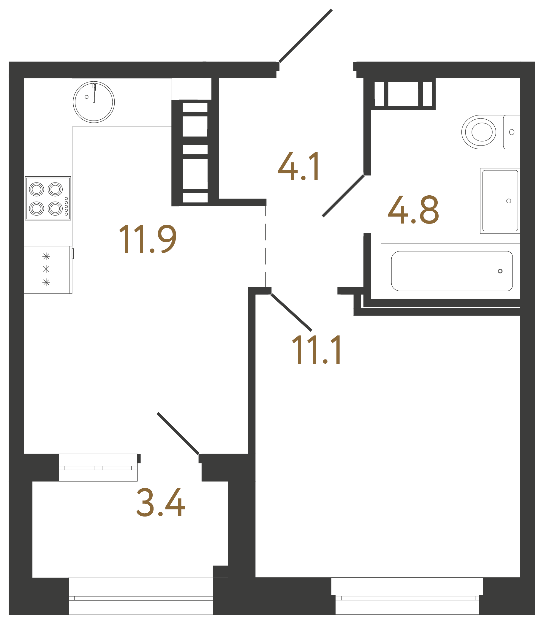 1-комнатная квартира, 31.9 м²; этаж: 12 - купить в Санкт-Петербурге