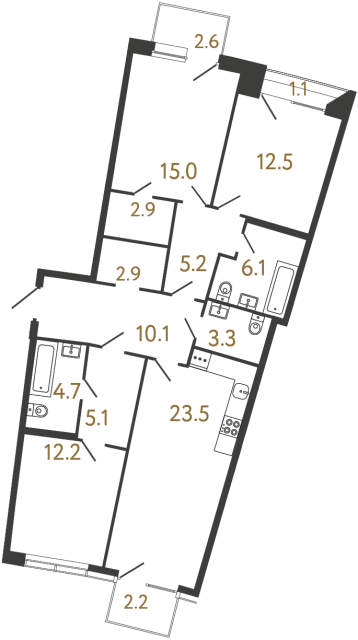 3-комнатная квартира, 103.5 м²; этаж: 2 - купить в Санкт-Петербурге