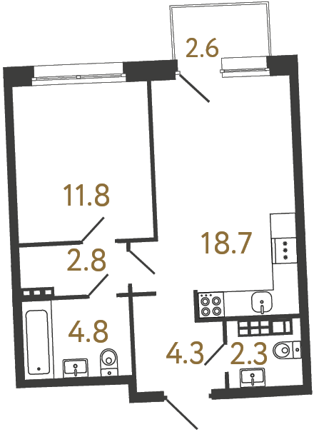 1-комнатная квартира, 44.7 м²; этаж: 4 - купить в Санкт-Петербурге