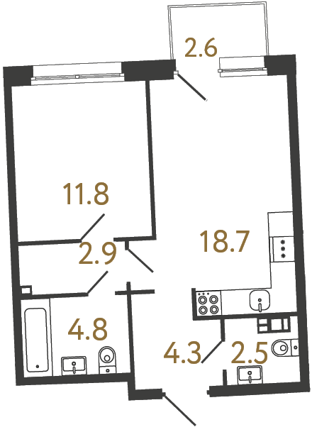1-комнатная квартира, 45 м²; этаж: 2 - купить в Санкт-Петербурге