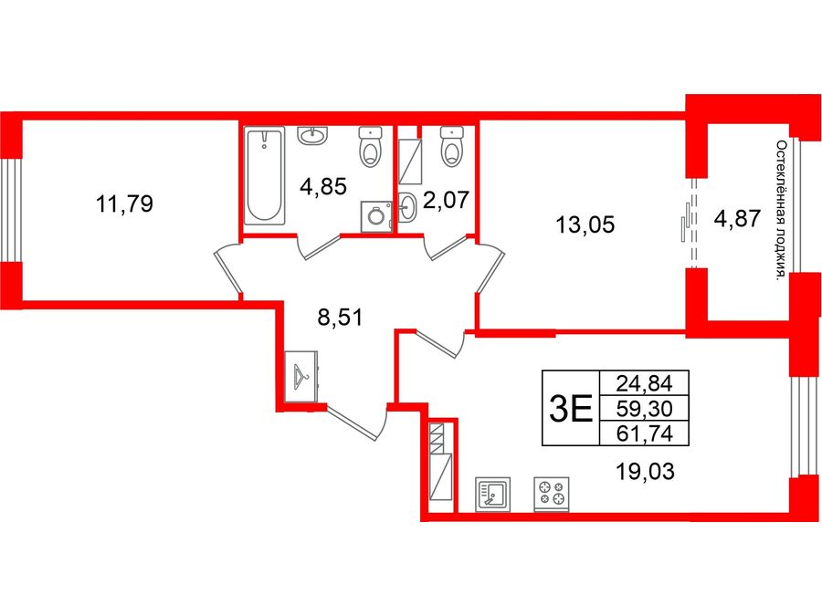 2-комнатная квартира, 59.3 м²; этаж: 5 - купить в Санкт-Петербурге