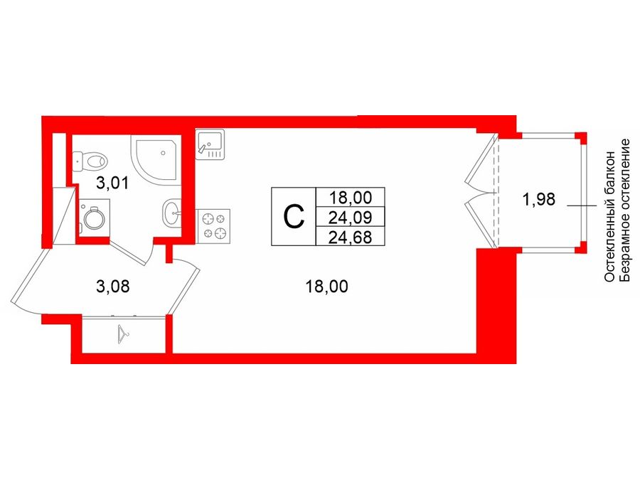 1-комнатная квартира, 24.9 м²; этаж: 5 - купить в Санкт-Петербурге