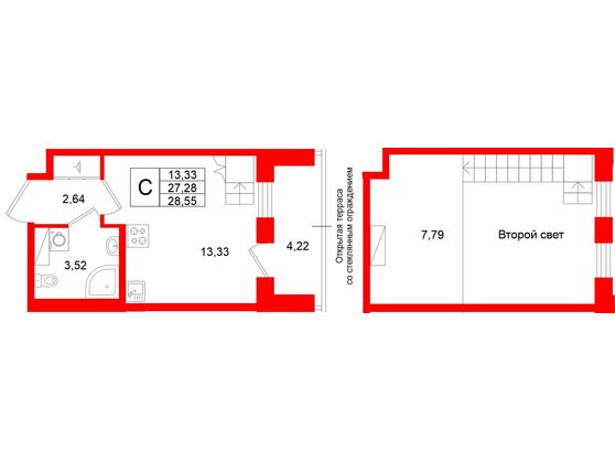 1-комнатная квартира, 27.28 м²; этаж: 8 - купить в Санкт-Петербурге