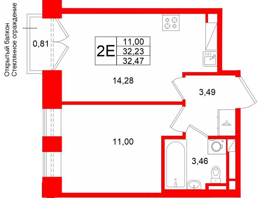 1-комнатная квартира, 32.23 м²; этаж: 6 - купить в Санкт-Петербурге