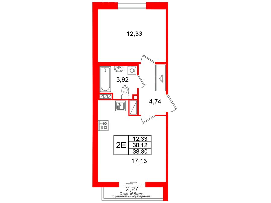 1-комнатная квартира, 38.12 м²; этаж: 6 - купить в Санкт-Петербурге