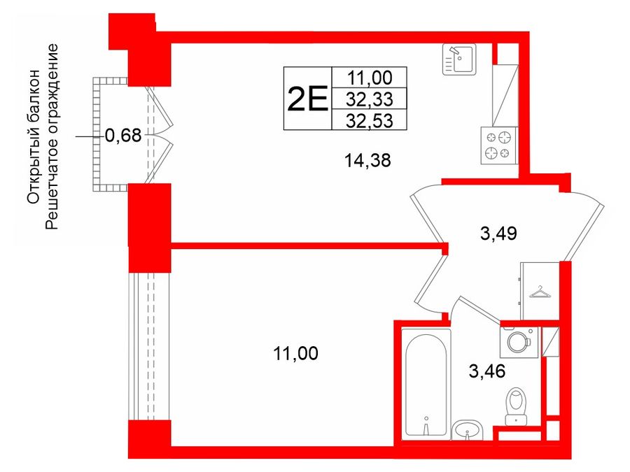 1-комнатная квартира, 32.33 м²; этаж: 6 - купить в Санкт-Петербурге