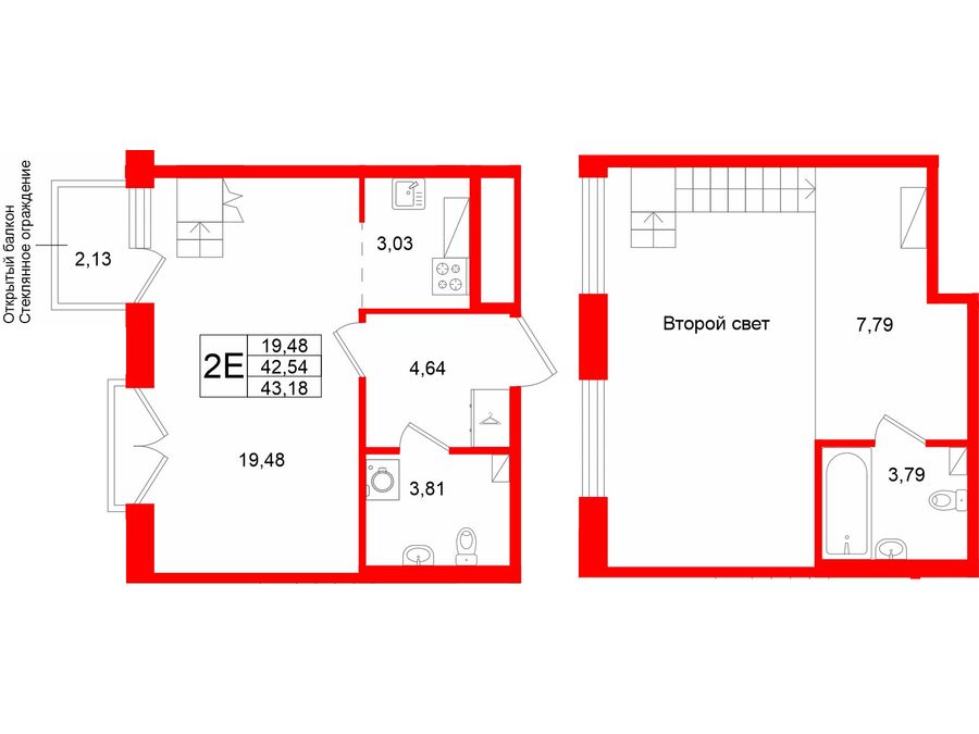1-комнатная квартира  №291 в Аристократ: 42.54 м², этаж 8 - купить в Санкт-Петербурге