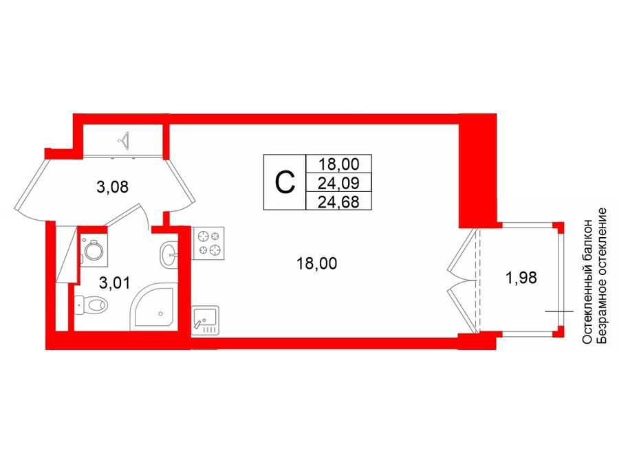 1-комнатная квартира, 24.9 м²; этаж: 4 - купить в Санкт-Петербурге