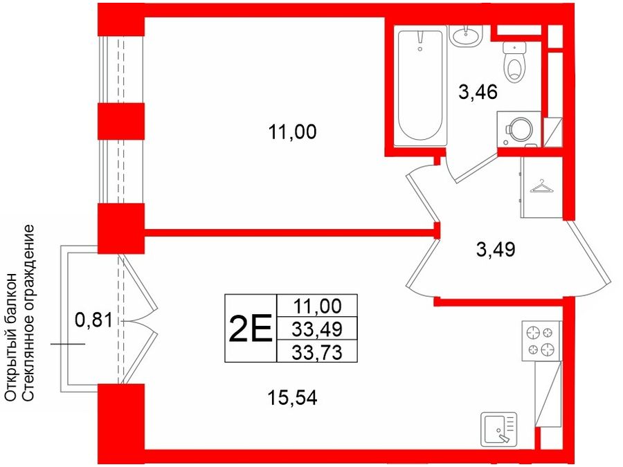 1-комнатная квартира, 33.49 м²; этаж: 5 - купить в Санкт-Петербурге