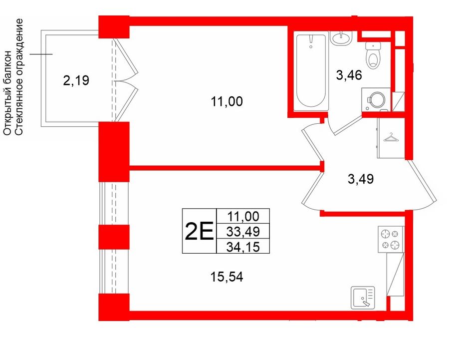 1-комнатная квартира, 33.49 м²; этаж: 4 - купить в Санкт-Петербурге