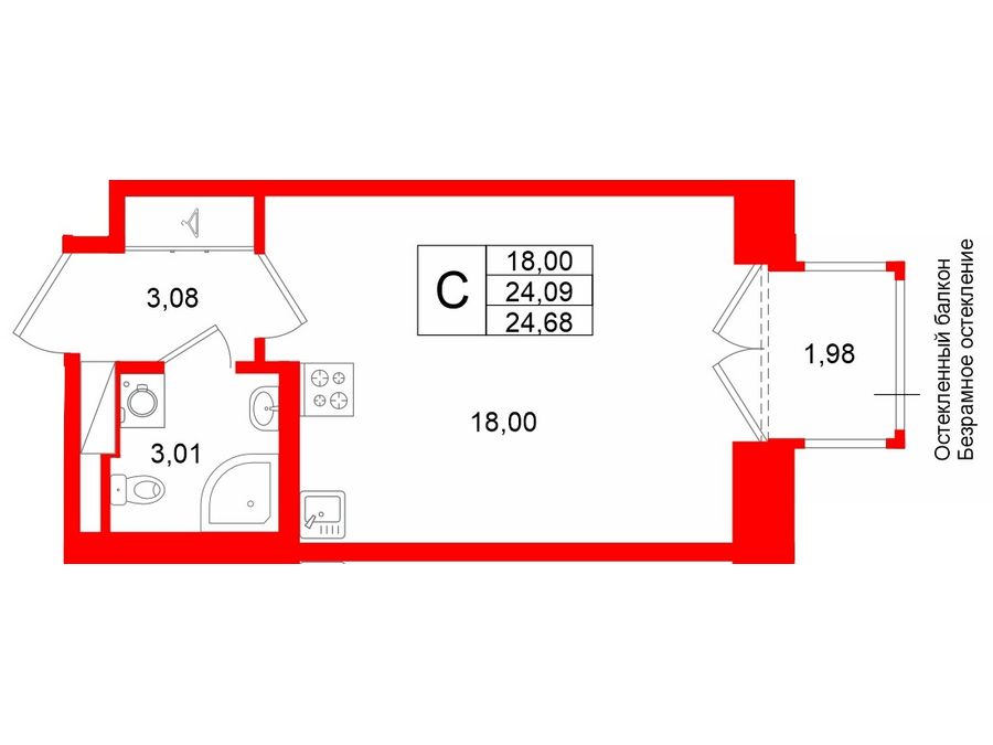 1-комнатная квартира, 24.9 м²; этаж: 6 - купить в Санкт-Петербурге