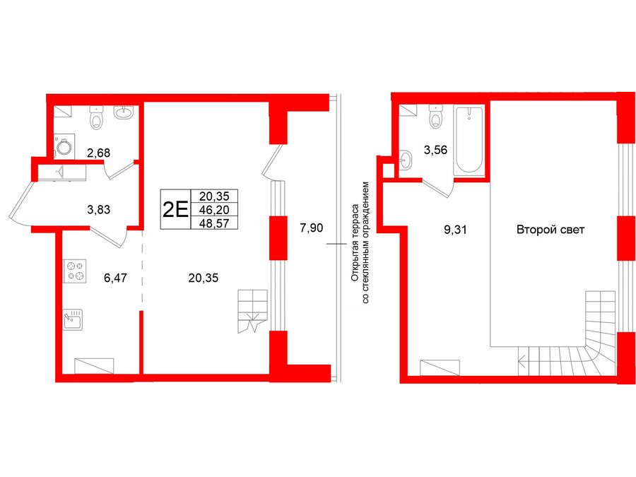 1-комнатная квартира  №297 в Аристократ: 46.2 м², этаж 8 - купить в Санкт-Петербурге