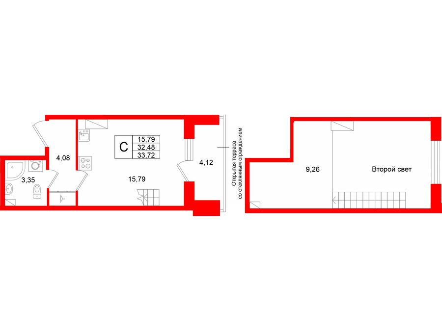 1-комнатная квартира  №300 в Аристократ: 32.48 м², этаж 8 - купить в Санкт-Петербурге