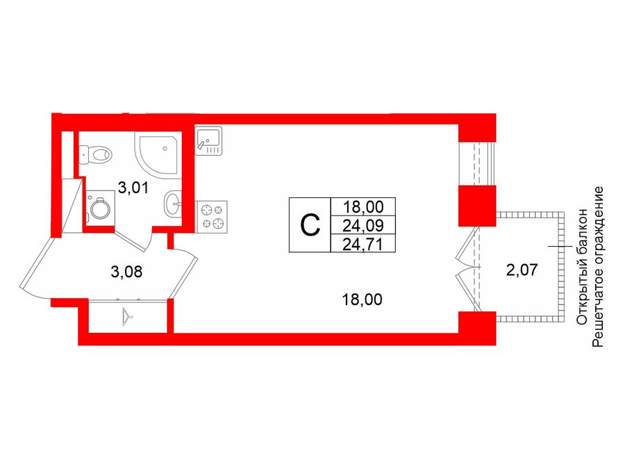 1-комнатная квартира, 24.9 м²; этаж: 5 - купить в Санкт-Петербурге