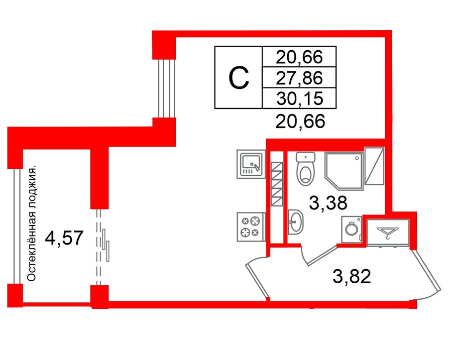 1-комнатная квартира, 27.86 м²; этаж: 7 - купить в Санкт-Петербурге