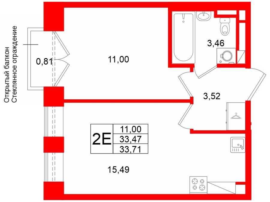 1-комнатная квартира, 33.47 м²; этаж: 6 - купить в Санкт-Петербурге