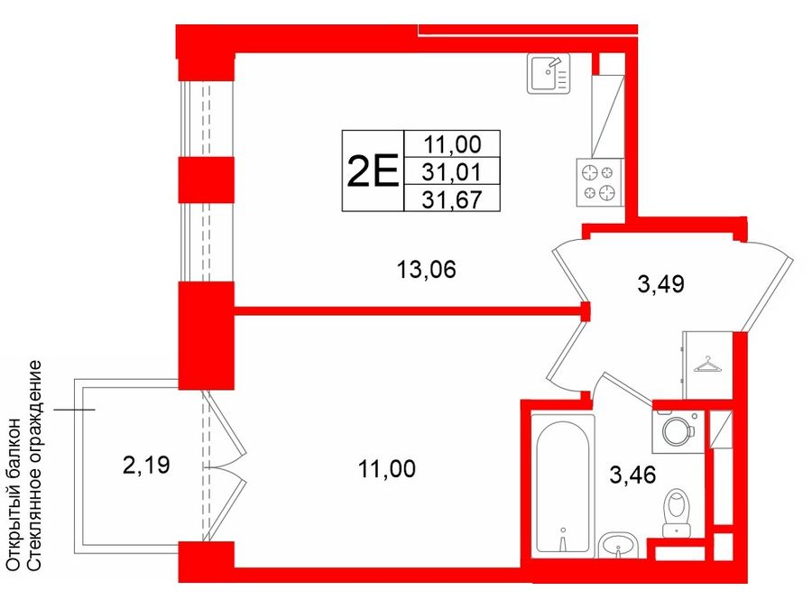1-комнатная квартира, 31.1 м²; этаж: 7 - купить в Санкт-Петербурге