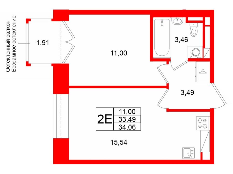 1-комнатная квартира, 33.49 м²; этаж: 7 - купить в Санкт-Петербурге