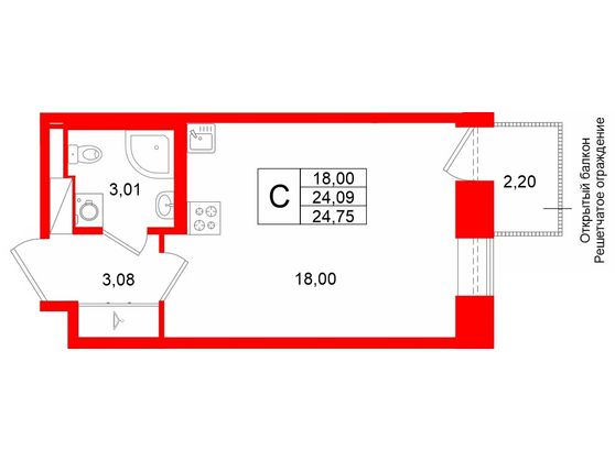 1-комнатная квартира, 24.9 м²; этаж: 4 - купить в Санкт-Петербурге