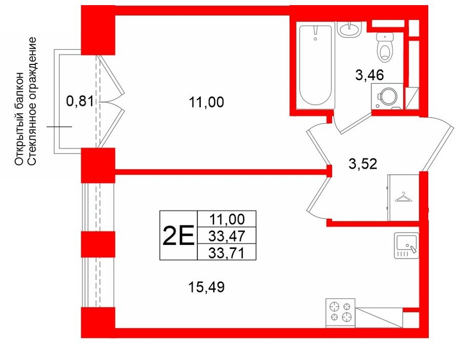 1-комнатная квартира, 33.47 м²; этаж: 4 - купить в Санкт-Петербурге