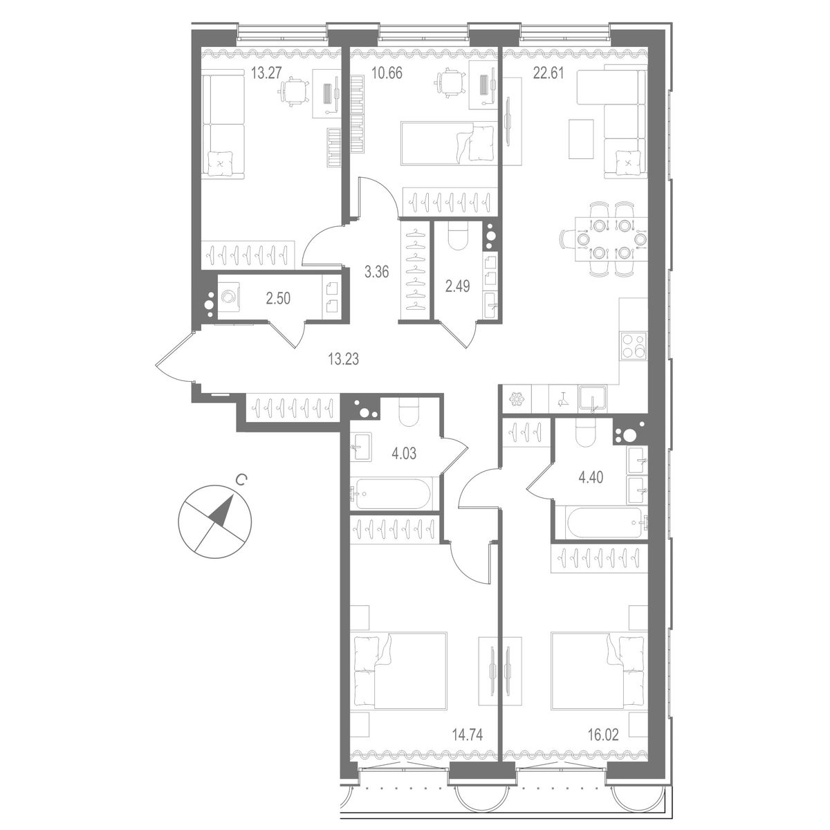 4-комнатная квартира, 107.31 м²; этаж: 7 - купить в Санкт-Петербурге