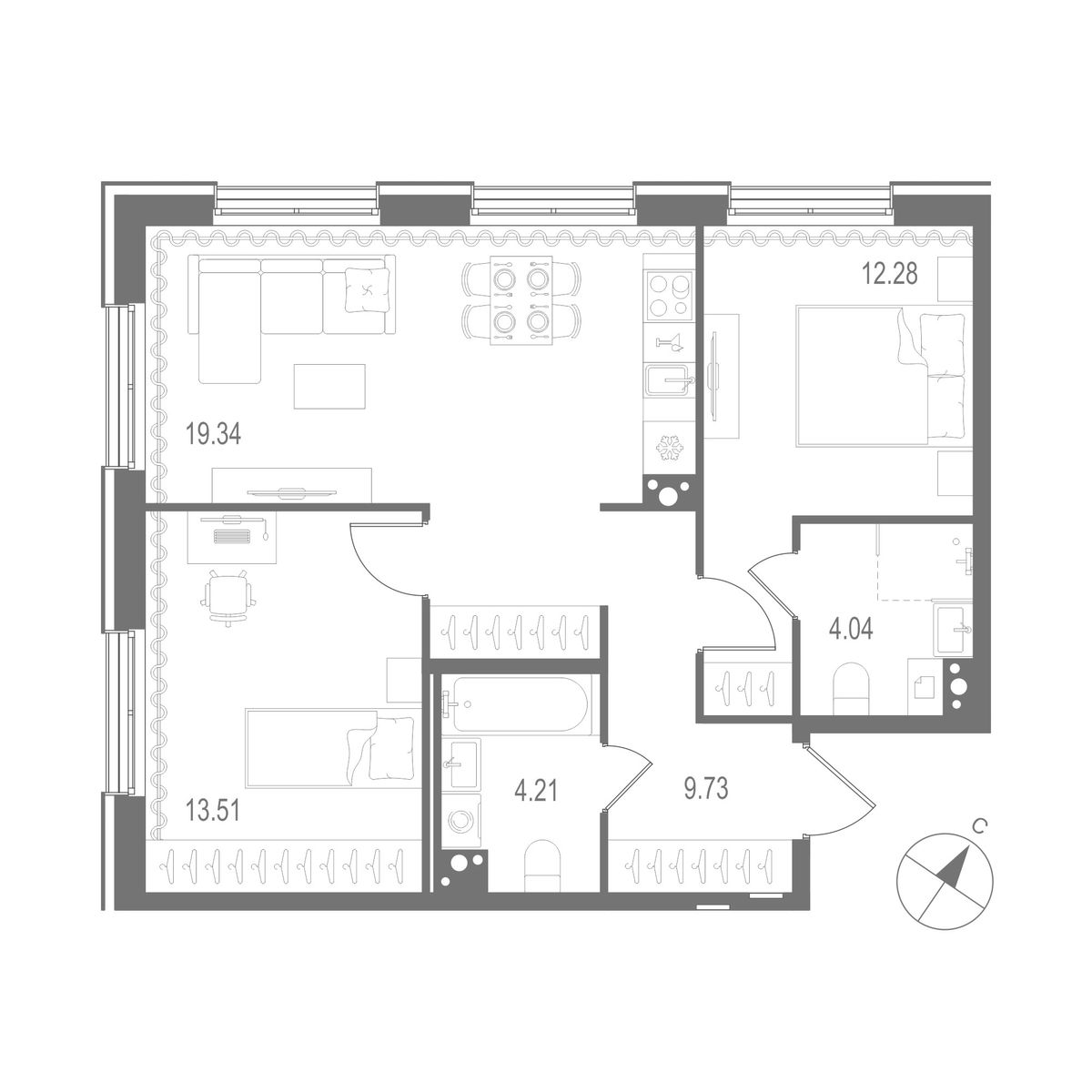 2-комнатная квартира, 63.11 м²; этаж: 9 - купить в Санкт-Петербурге