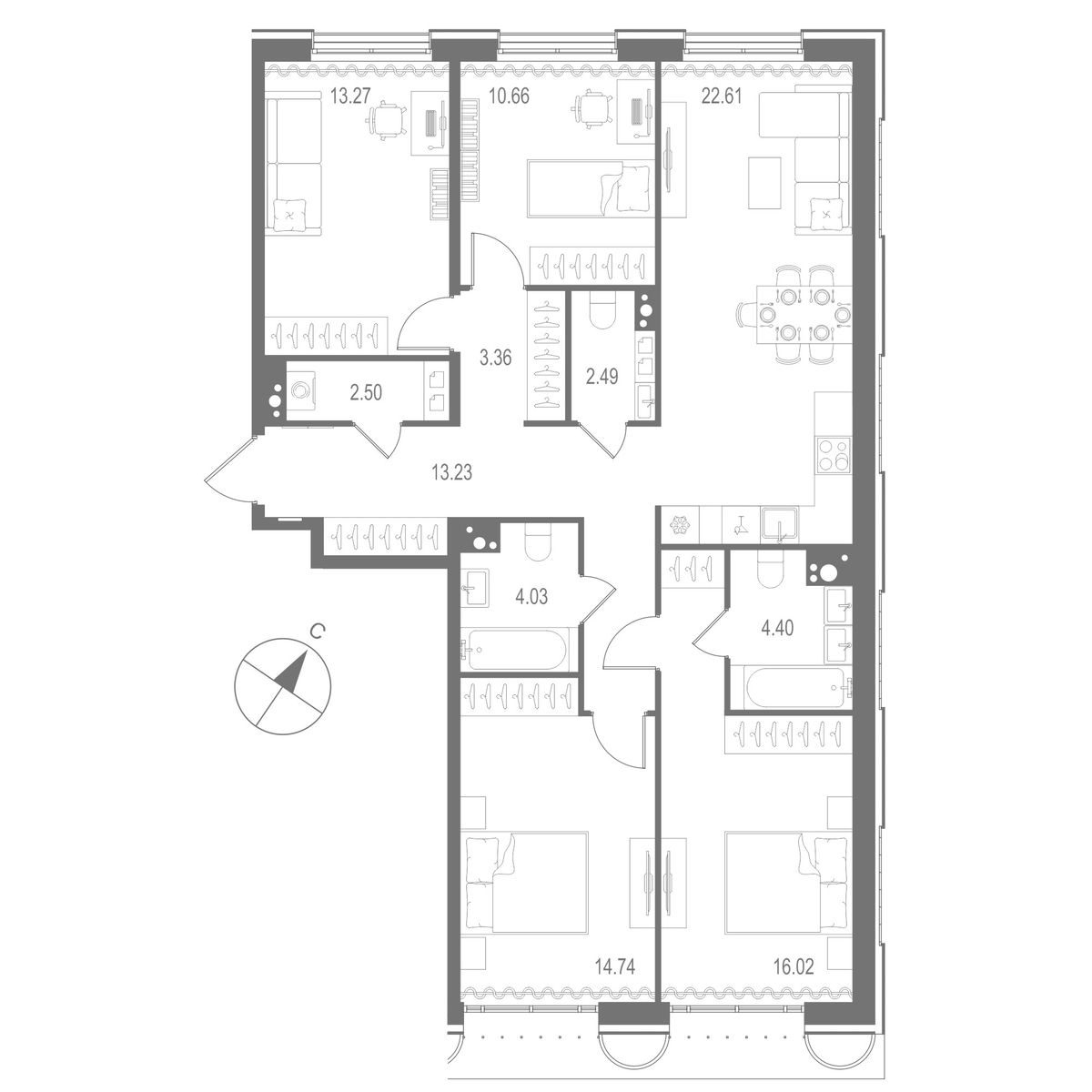 4-комнатная квартира, 107.31 м²; этаж: 9 - купить в Санкт-Петербурге