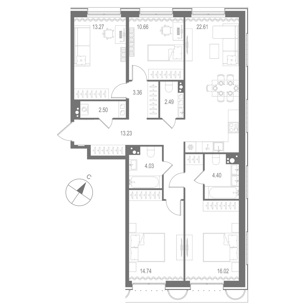 4-комнатная квартира, 107.31 м²; этаж: 3 - купить в Санкт-Петербурге