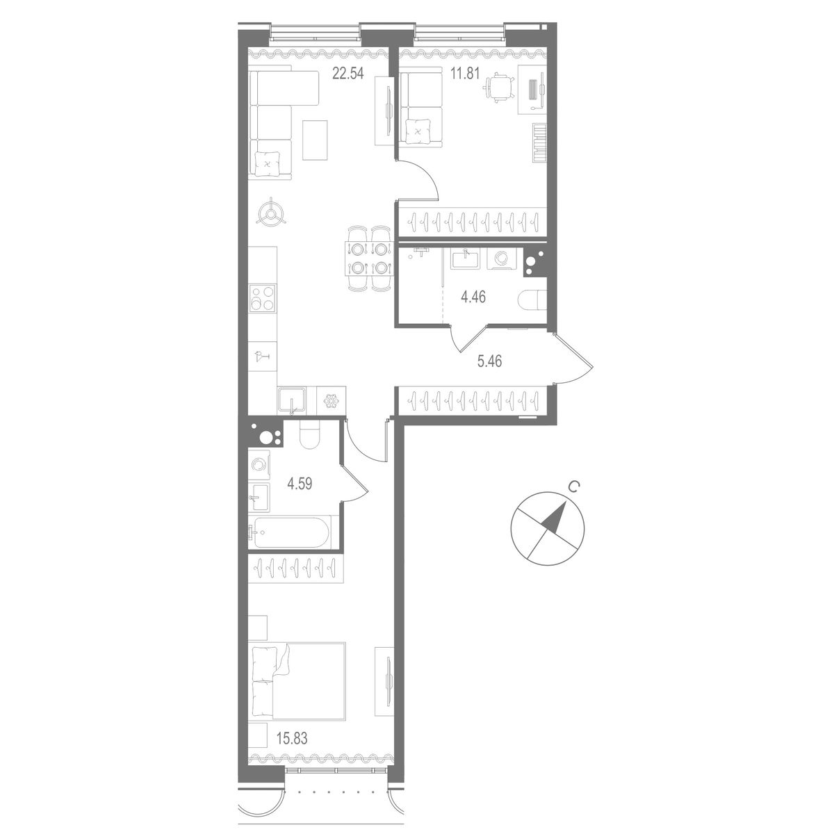 2-комнатная квартира, 64.69 м²; этаж: 9 - купить в Санкт-Петербурге