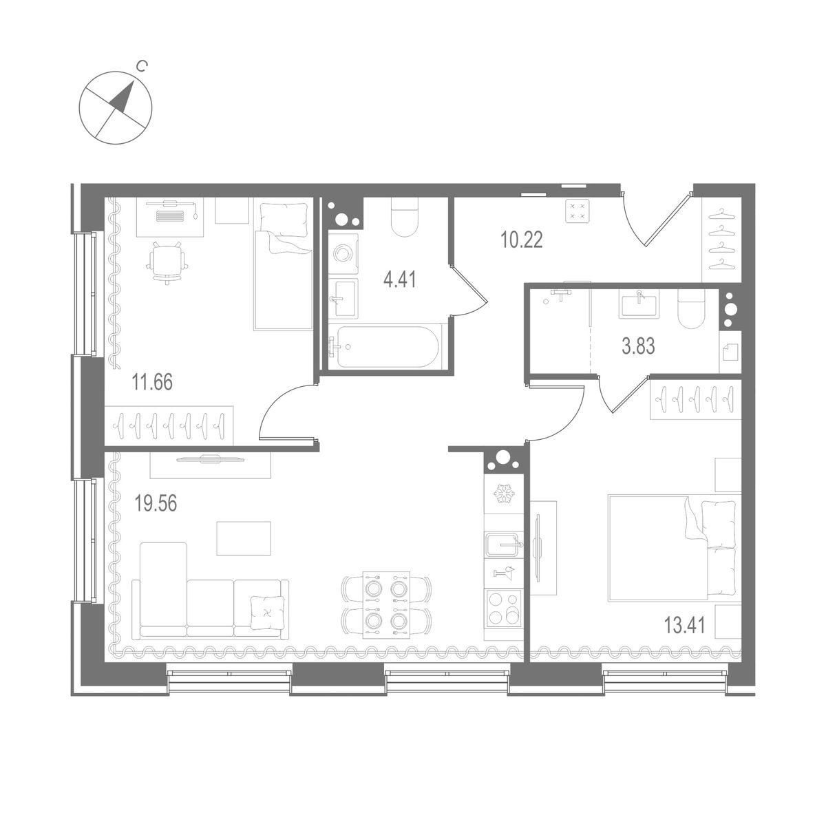 2-комнатная квартира, 63.09 м²; этаж: 9 - купить в Санкт-Петербурге