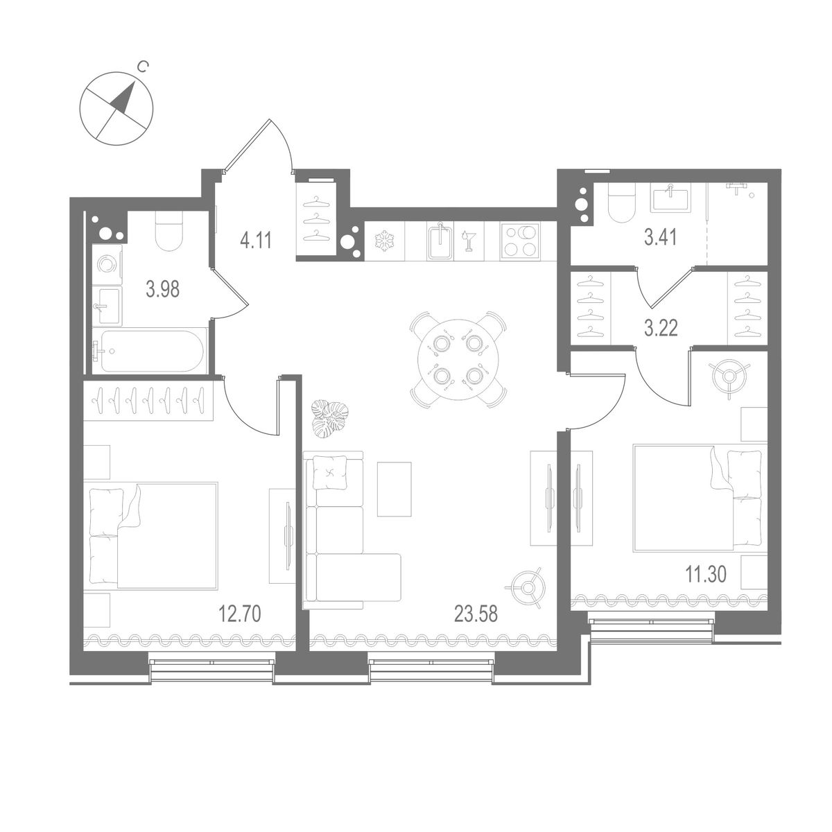 2-комнатная квартира, 62.3 м²; этаж: 9 - купить в Санкт-Петербурге