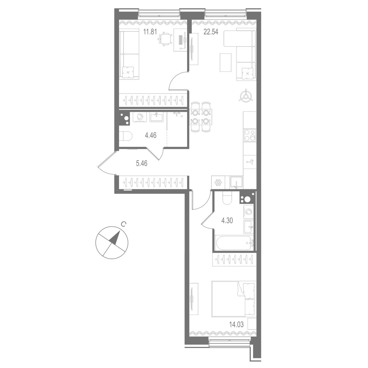 2-комнатная квартира, 62.6 м²; этаж: 9 - купить в Санкт-Петербурге