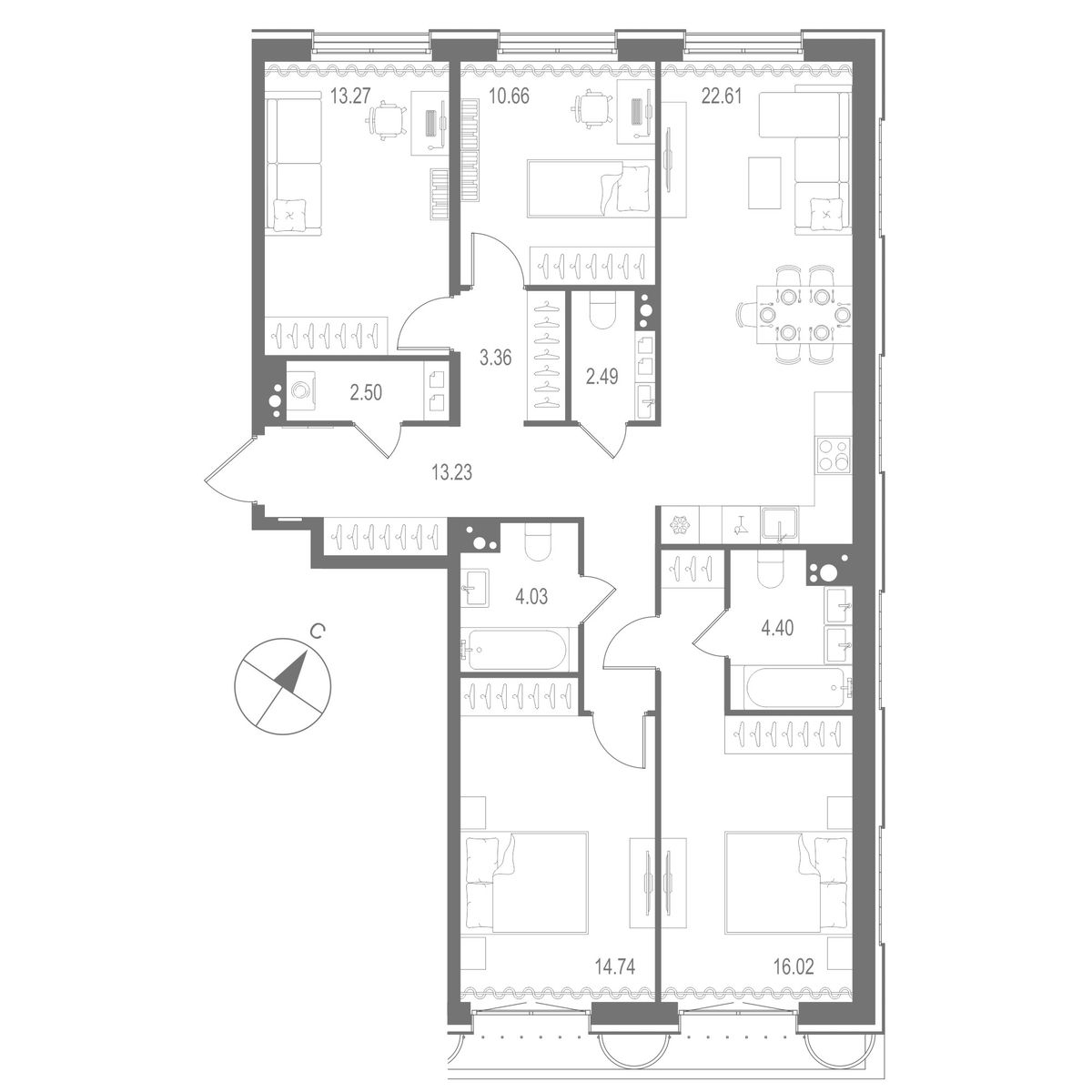 4-комнатная квартира, 107.31 м²; этаж: 5 - купить в Санкт-Петербурге