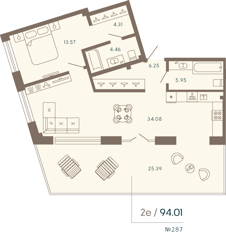 1-комнатная квартира  №287 в 17/33 Петровский остров: 94.01 м², этаж 7 - купить в Санкт-Петербурге