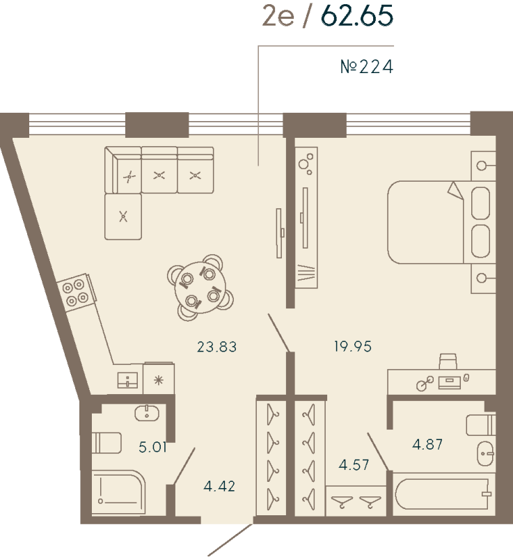 1-комнатная квартира  №224 в 17/33 Петровский остров: 62.65 м², этаж 4 - купить в Санкт-Петербурге